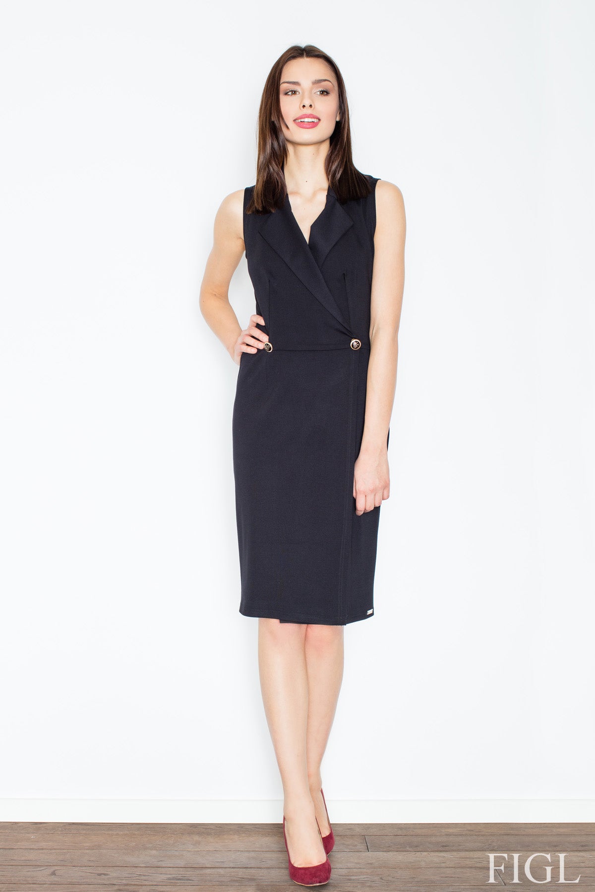 Figl Black Wrap Sleeveless Dress