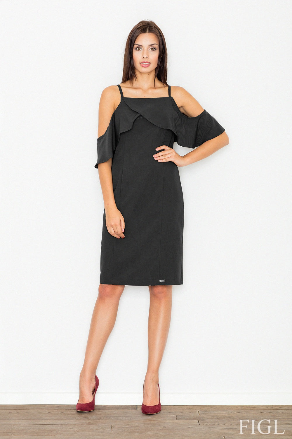 Figl Black Dress with Ruffles