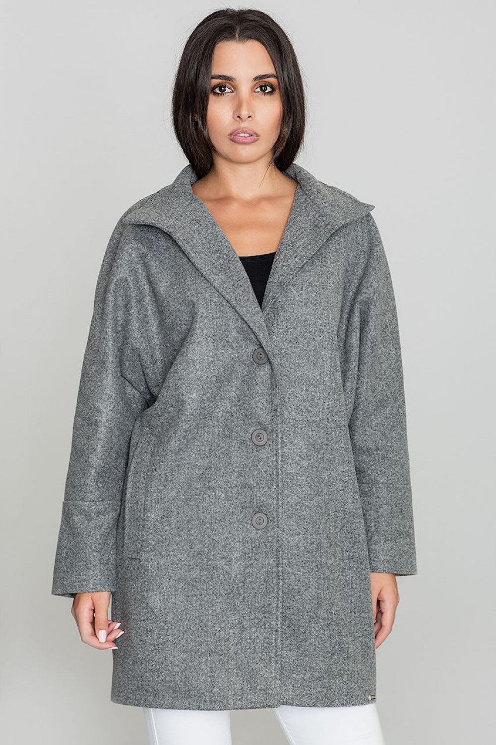 Figl Grey Stand Collar Coat - view 2