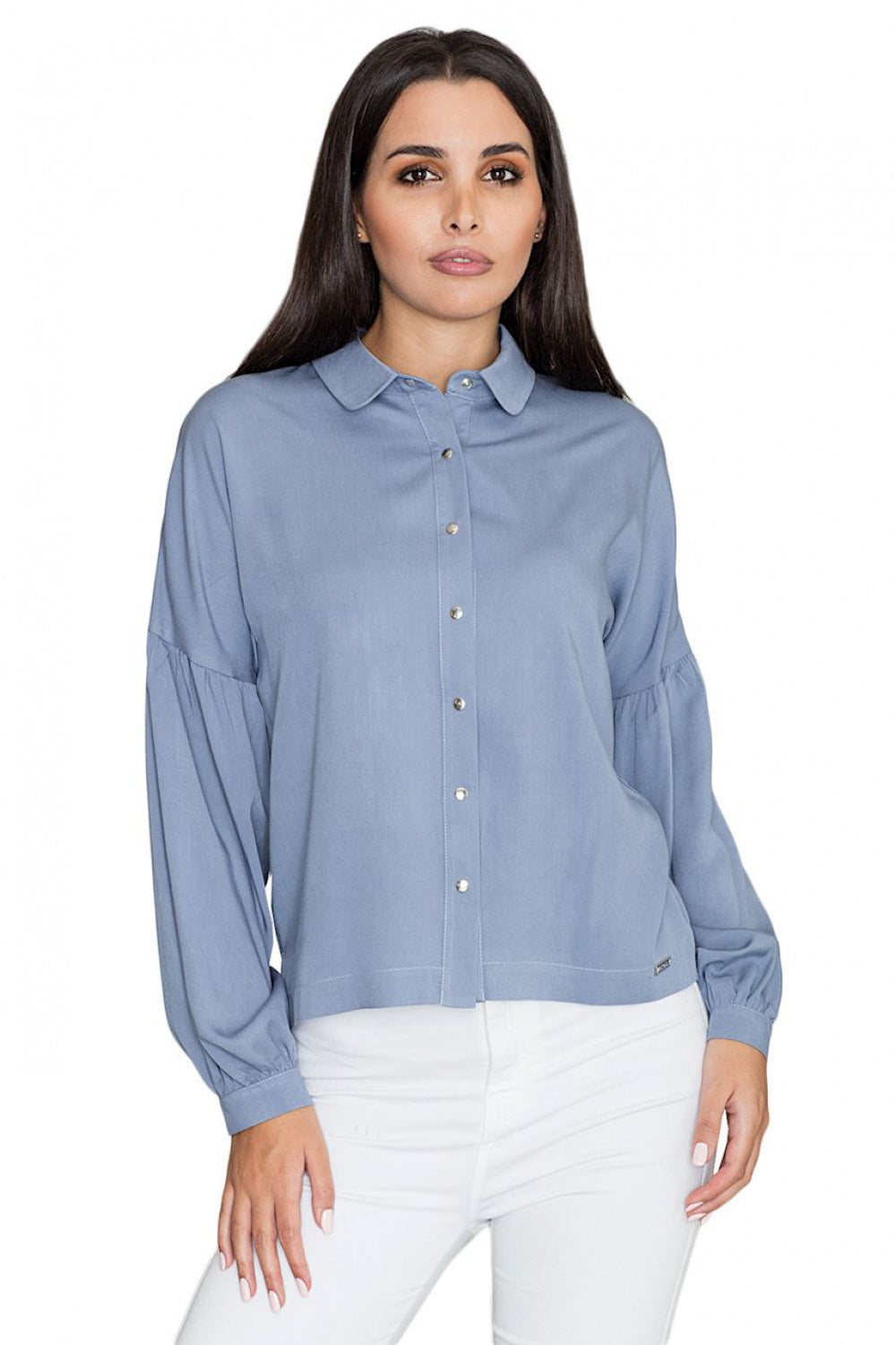 Figl Blue Pleated Long Sleeve Top - view 2