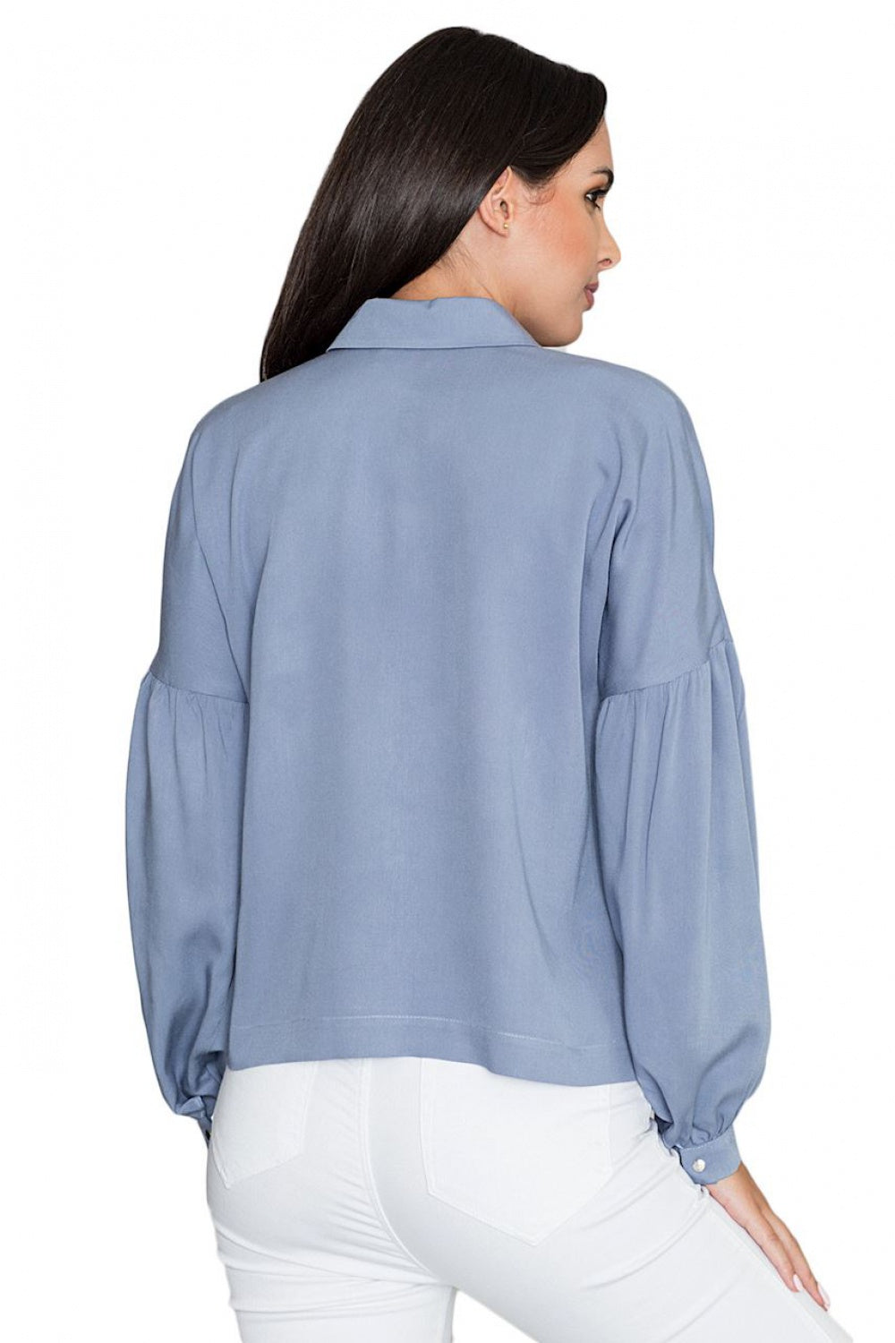 Figl Blue Pleated Long Sleeve Top - view 4