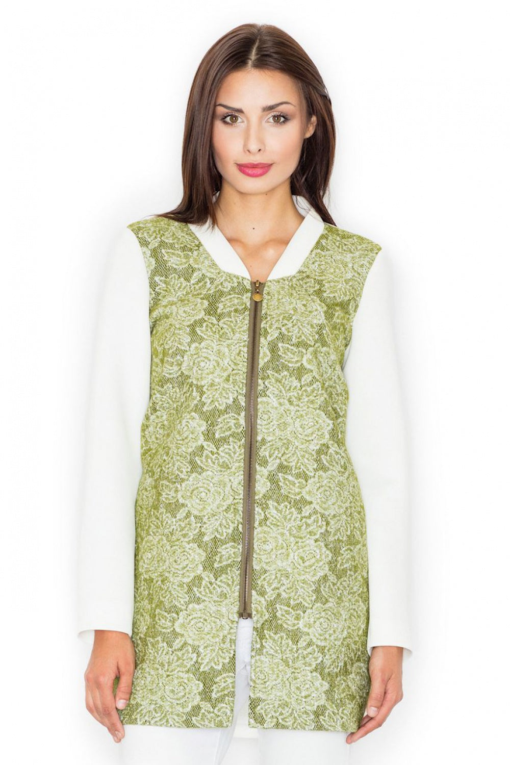 Figl Green Floral Zip Up Coat - view 2