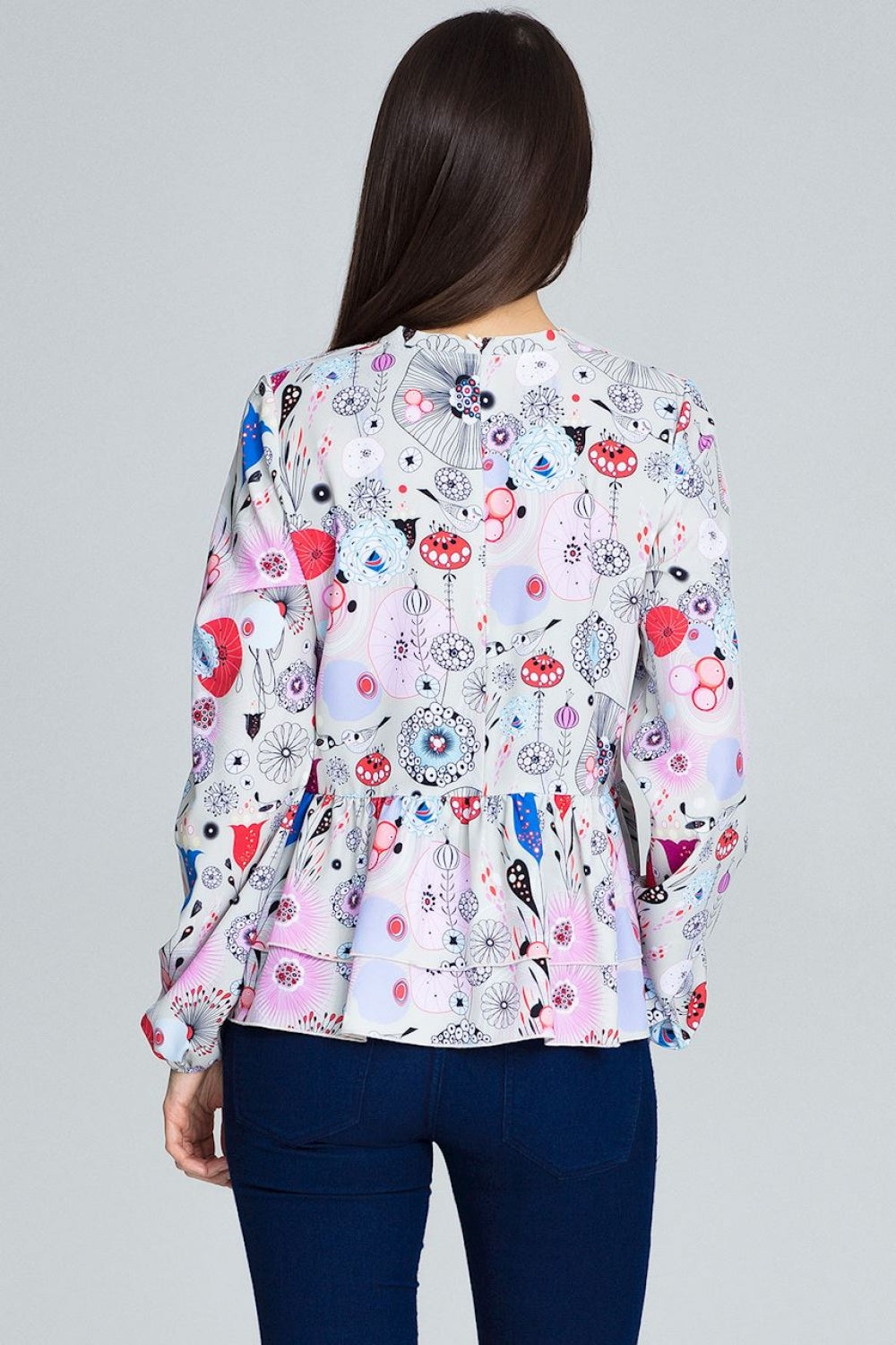Figl Patterned Collared Floral Long Sleeve Blouse - view 3