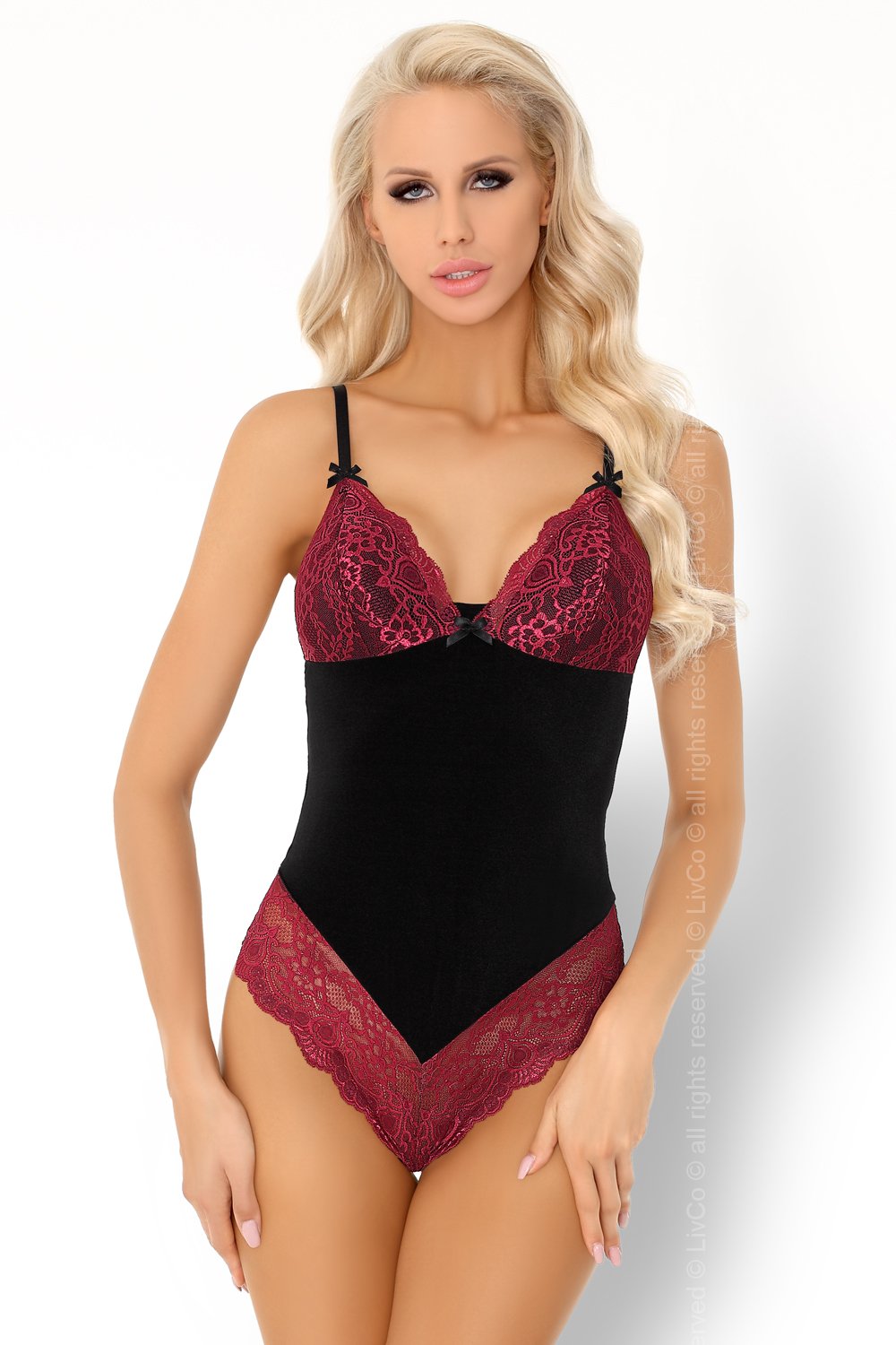 Livia Corsetti Fashion Caris Black Lace Floral Bodysuit