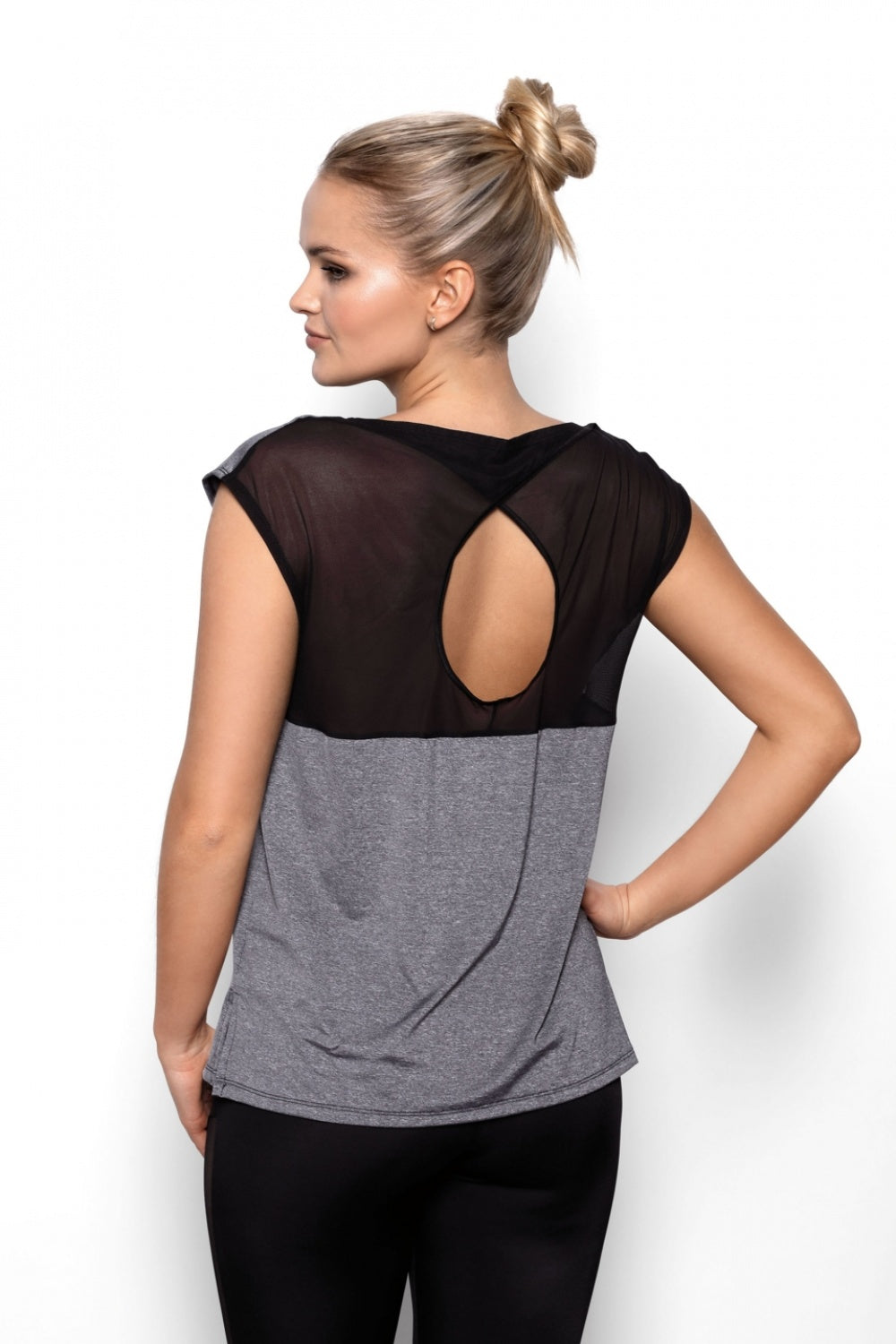 Eldar Fit Aida Grey Mesh Short Sleeve Blouse - view 2