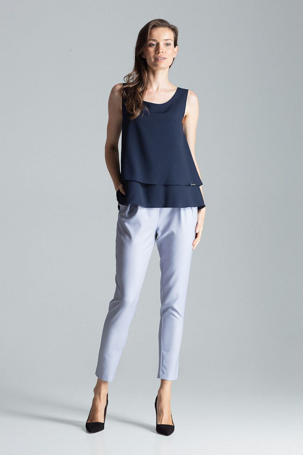 Figl Navy Flared Sleeveless Blouse - view 2