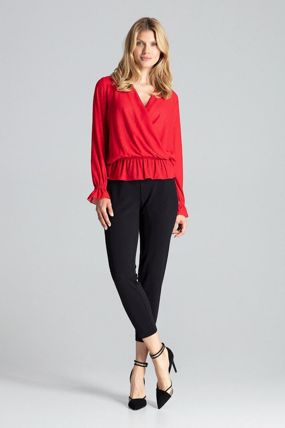 Figl Red Wrap Long Sleeve Blouse - view 2