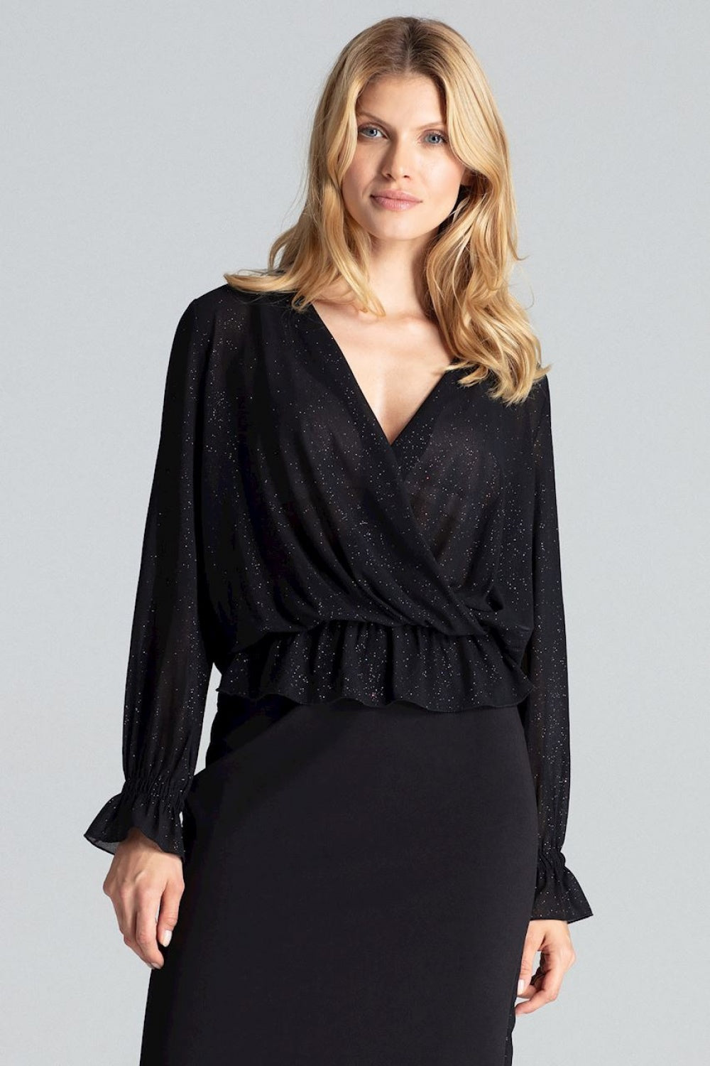 Figl Black Wrap Long Sleeve Blouse