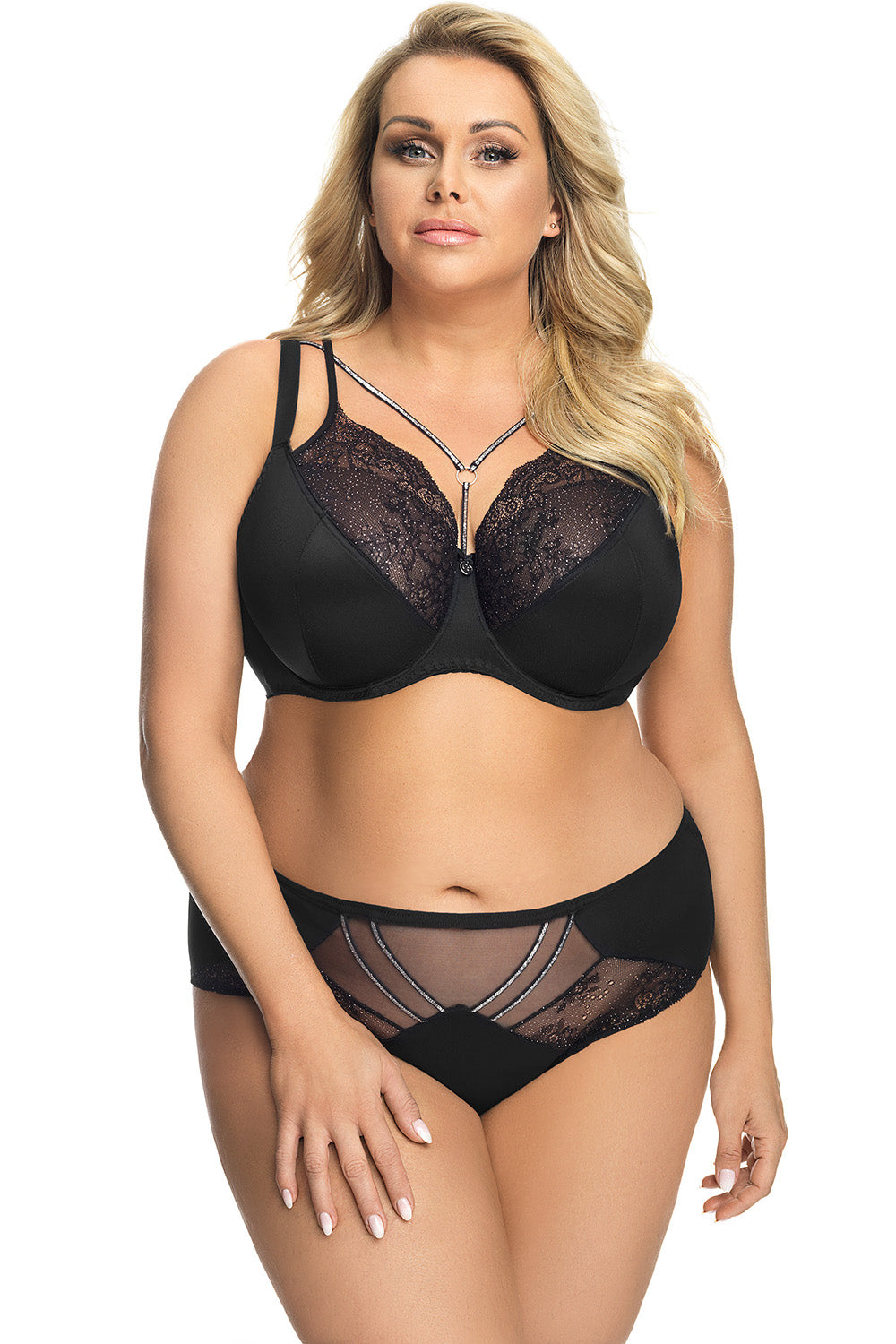 Gorsenia Lingerie Glossy Black Lace Striped Knickers - view 2