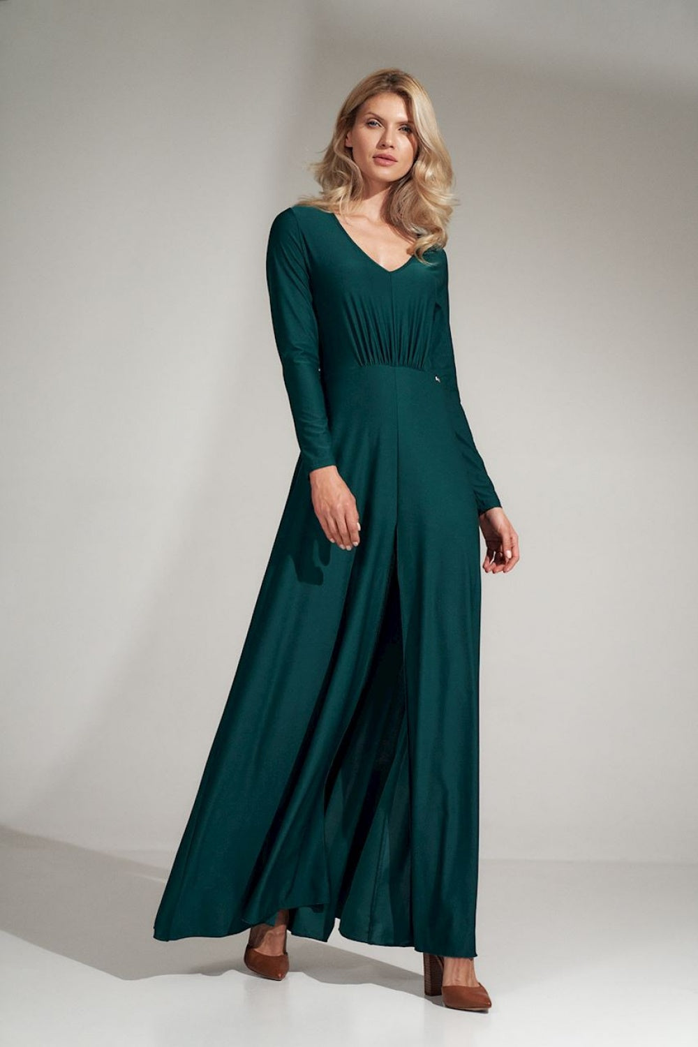 Figl Green Pleated V-Neck Dress