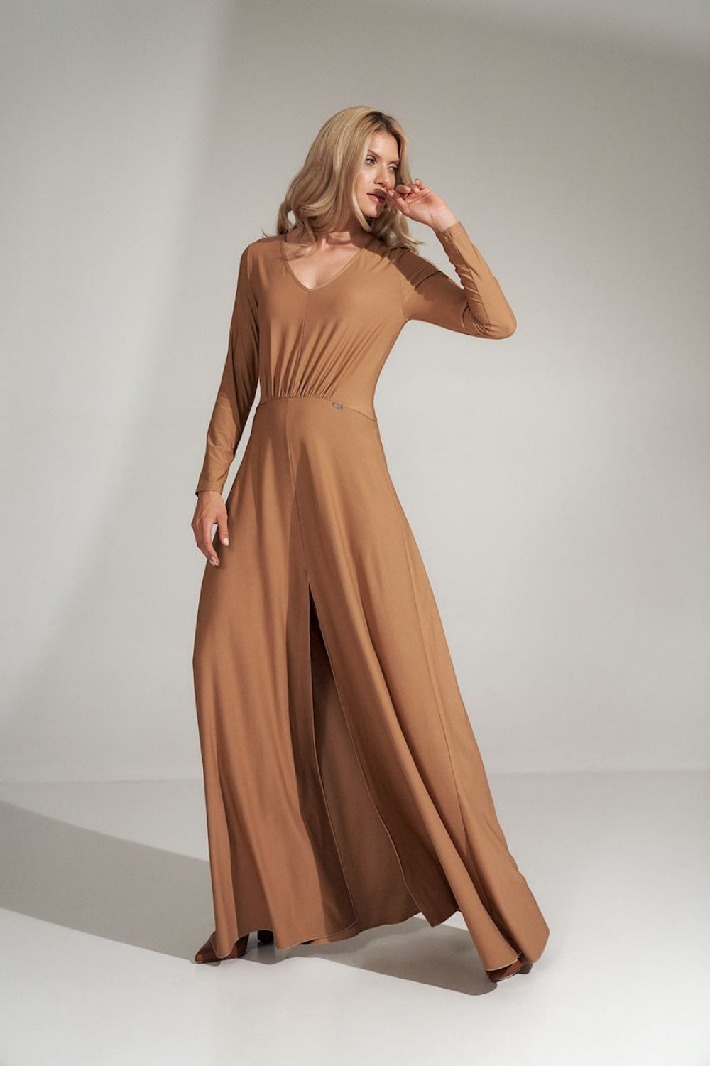 Figl Beige Pleated V-Neck Dress - view 2