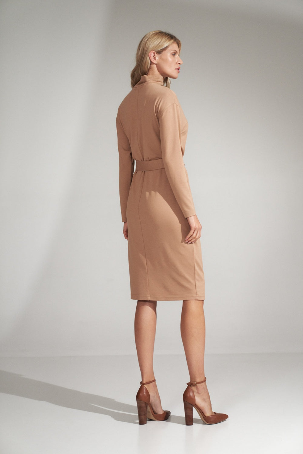 Figl Beige Roll Neck Midi Long Sleeve Dress - view 3