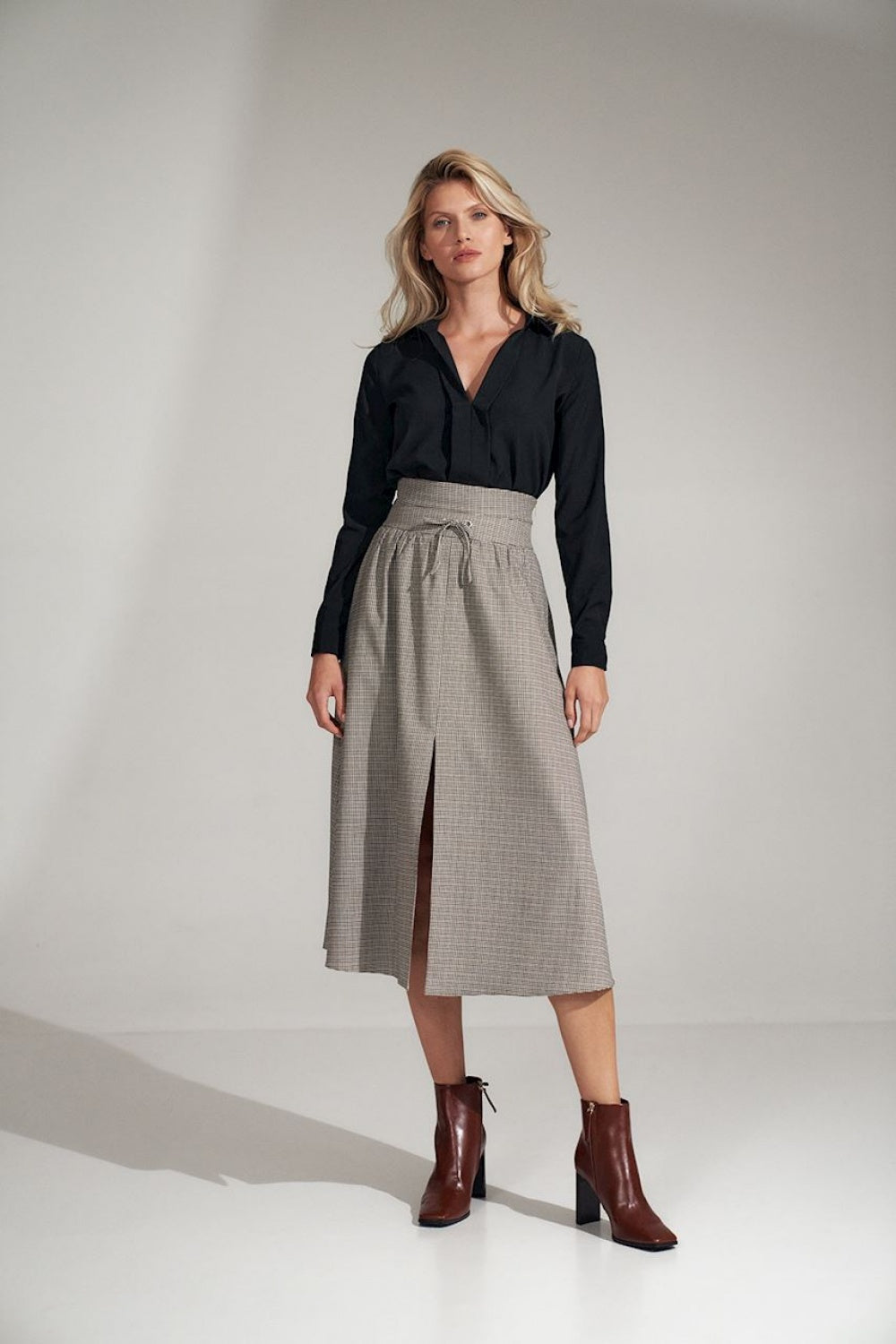 Figl Patterned Pleated High Waisted Skirt