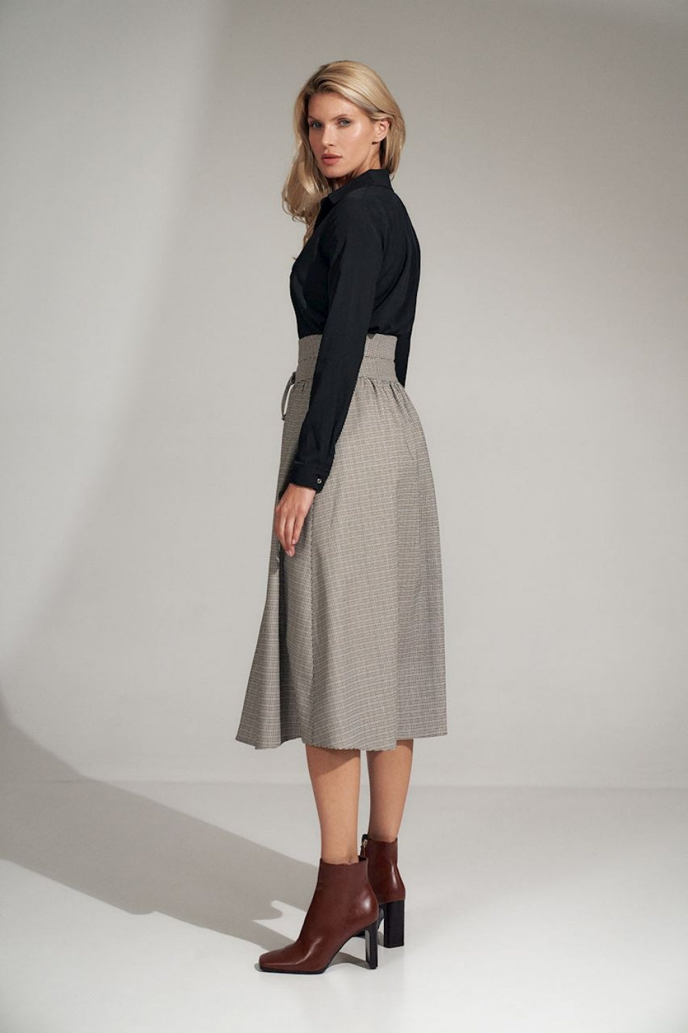 Figl Patterned Pleated High Waisted Skirt - view 4