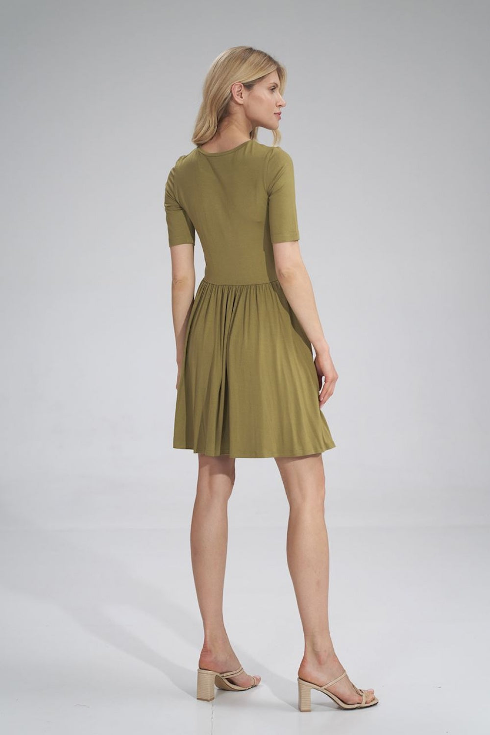 Figl Light Olive Flared Short Sleeve Dress - view 3