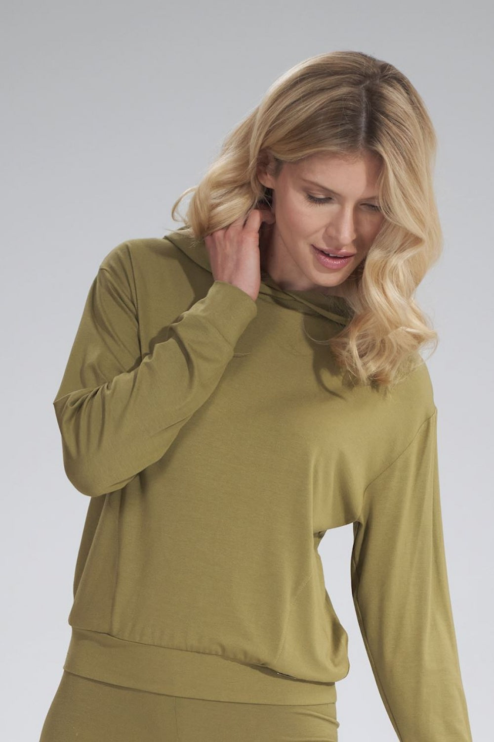 Figl Light Olive Hooded Long Sleeve Sweatshirt - view 4