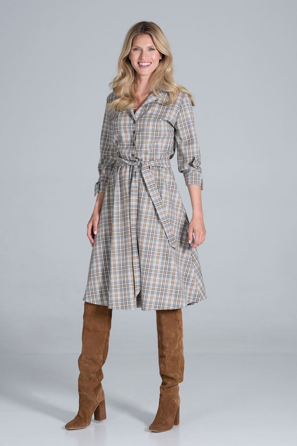 Figl Patterned Midi Flared V-Neck Dress - view 2