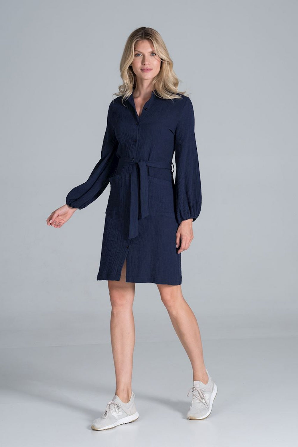 Figl Navy Midi Long Sleeve Dress
