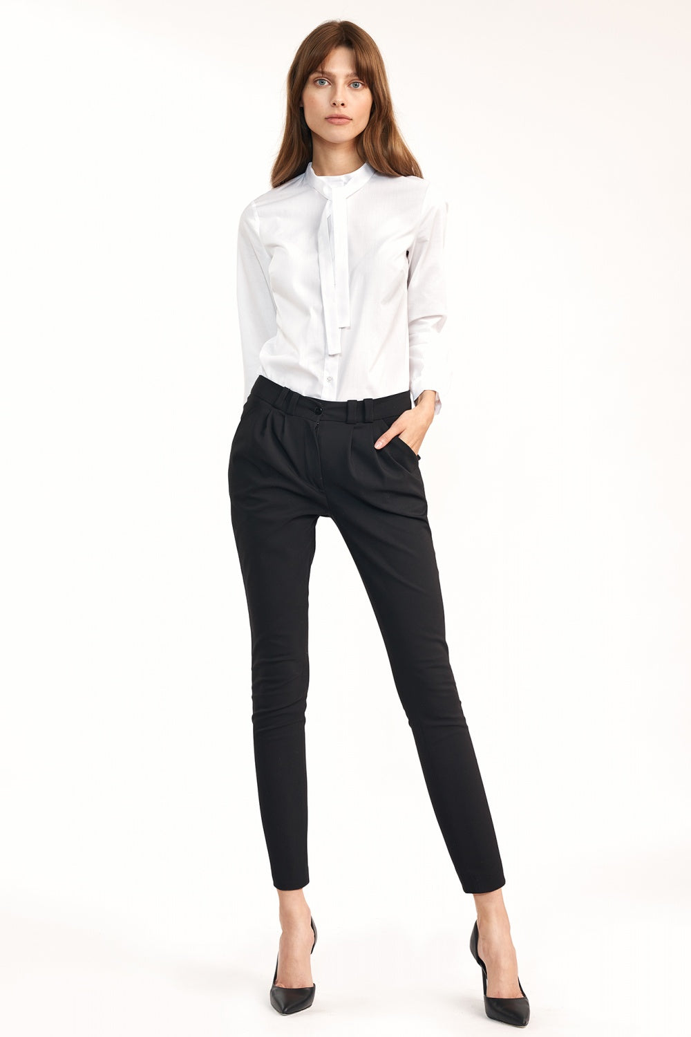 Nife White Cotton Long Sleeve Top - view 2