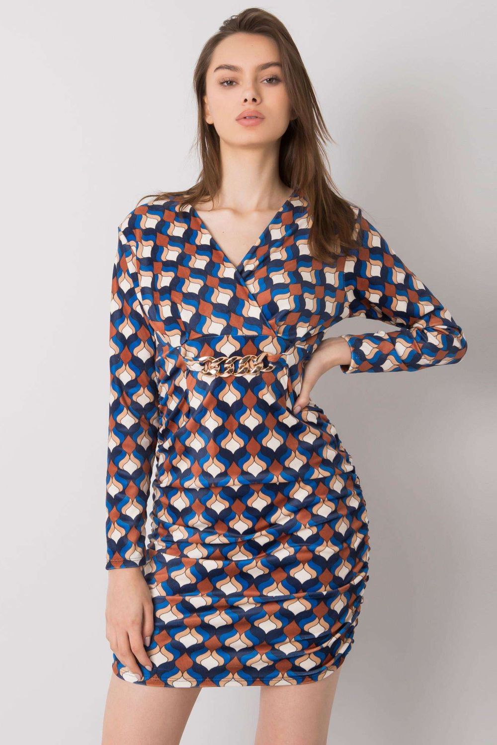Italy Moda Blue Velvet Long Sleeve Dress - view 2