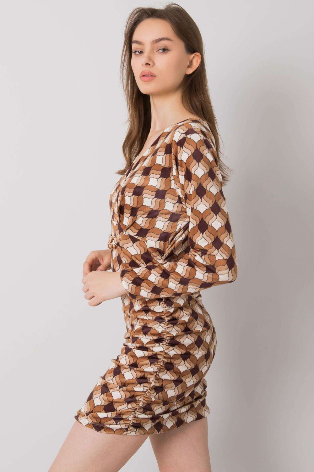 Italy Moda Brown Velvet Long Sleeve Dress - view 2