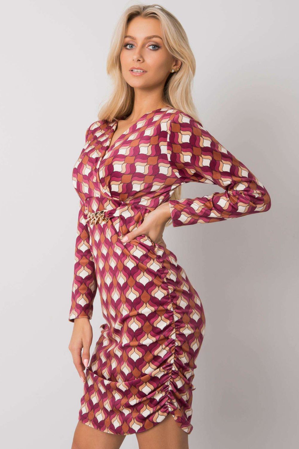 Italy Moda Dark Pink Velvet Long Sleeve Dress - view 3