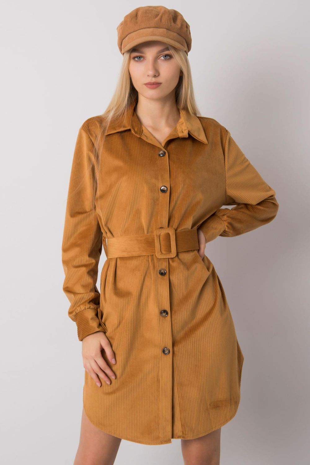 Italy Moda Camel Polyester Long Sleeve Dress