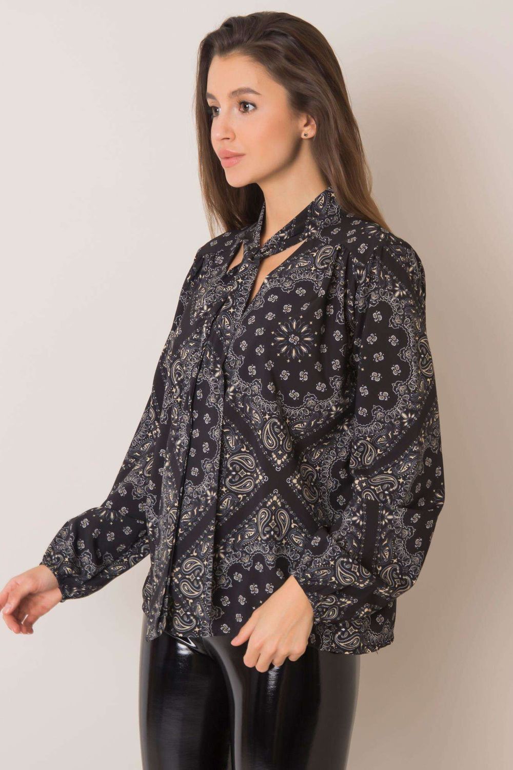 Italy Moda Black Polyester Long Sleeve Blouse - view 2