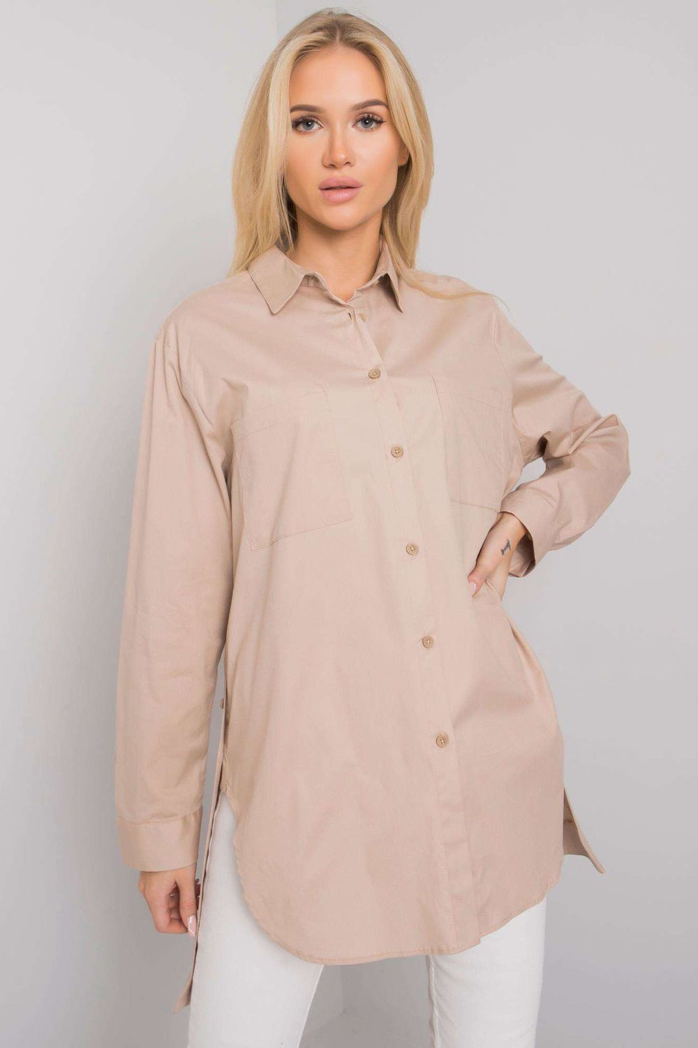 Ex Moda Beige Cotton Long Sleeve Top