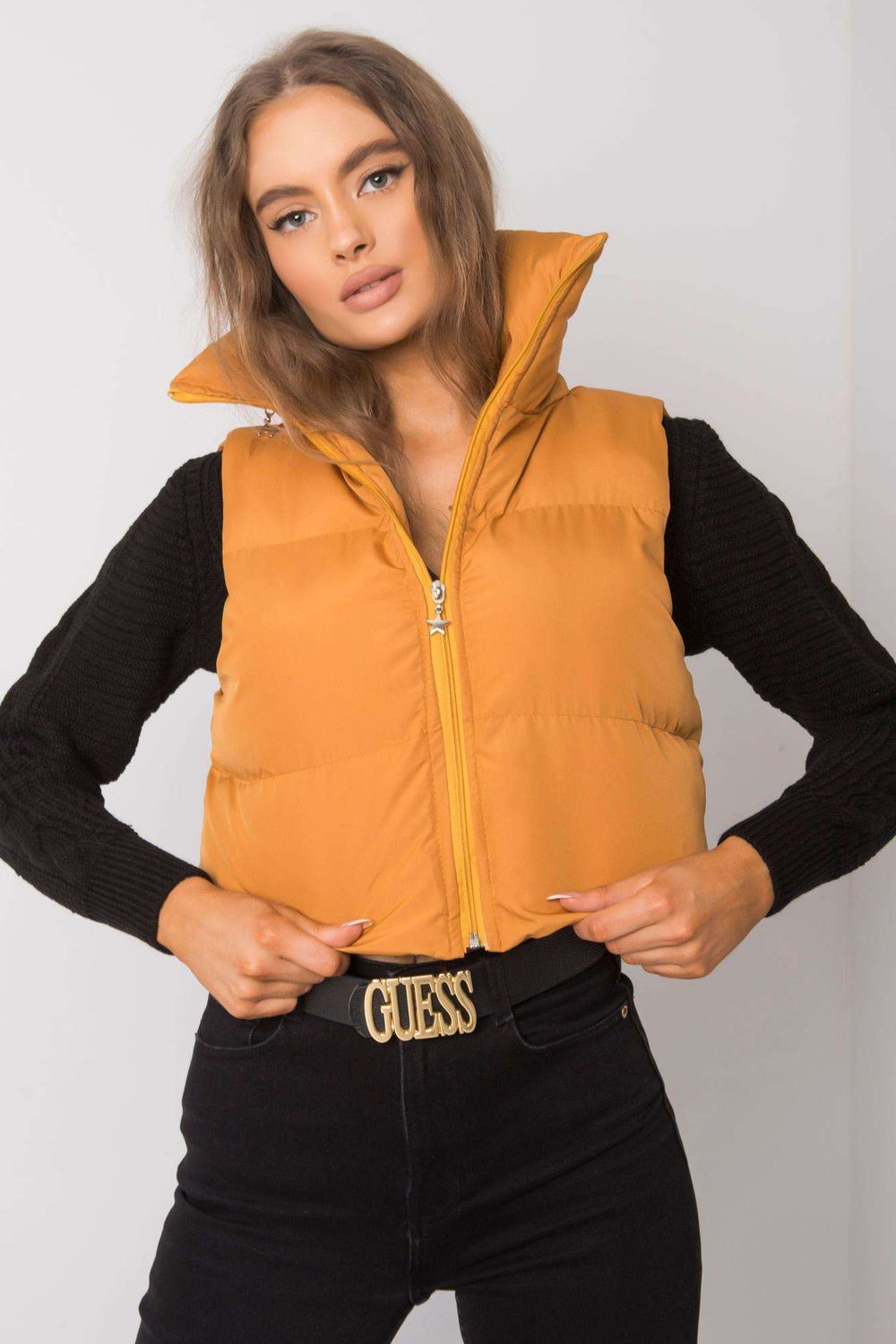 Ex Moda Dark Yellow Hooded Zip Up Gilet