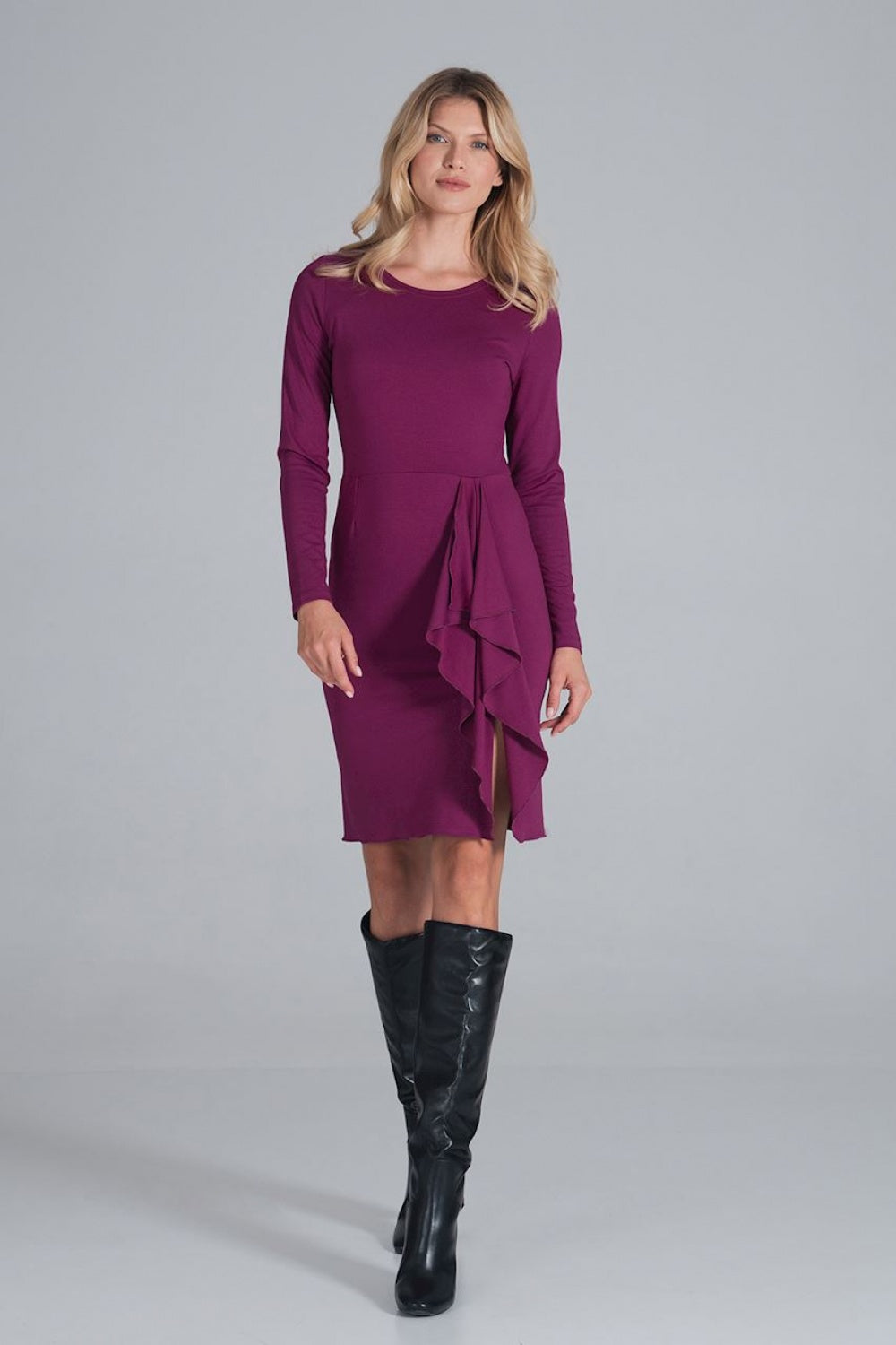 Figl Fuchsia Long Sleeve Cocktail Dress