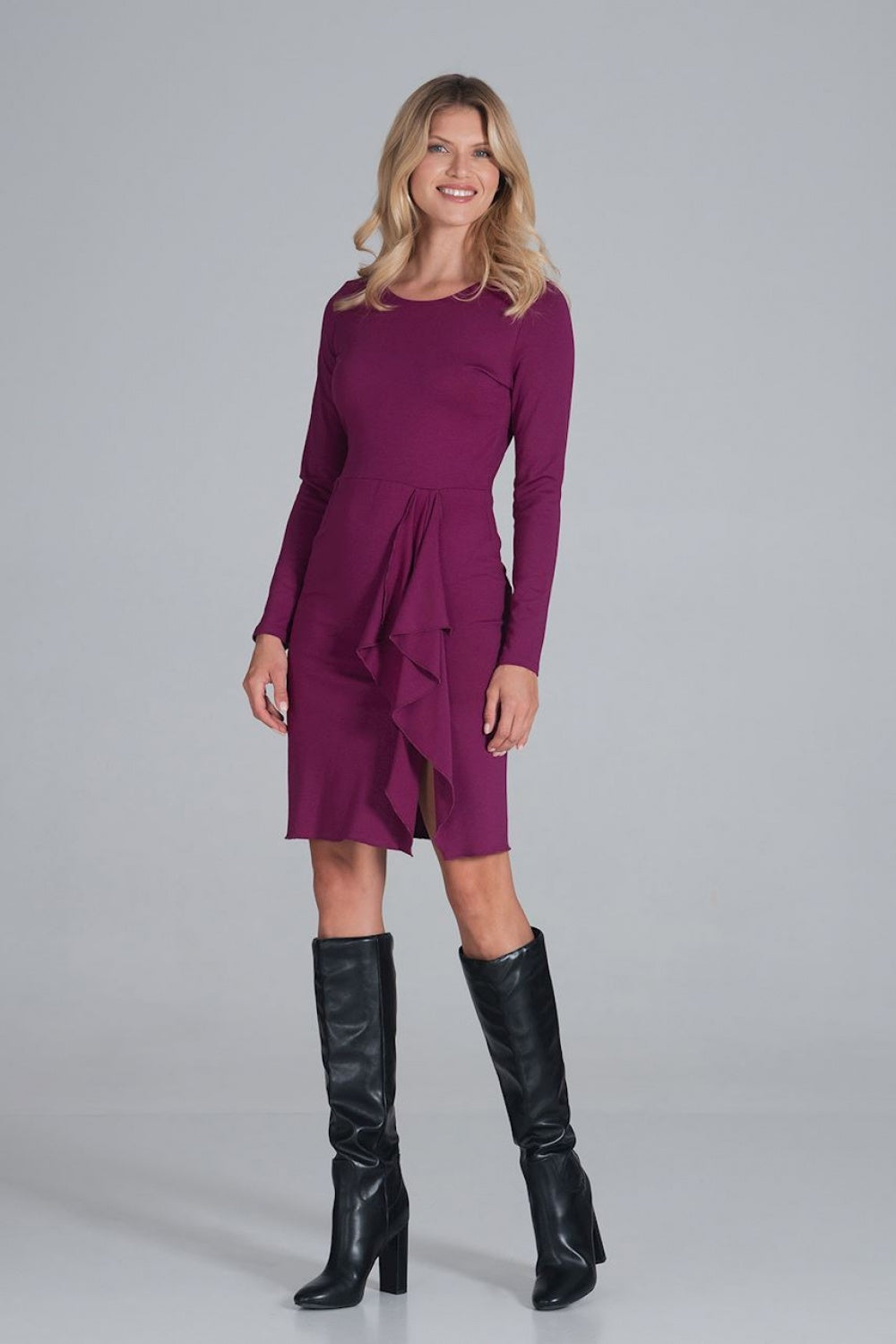 Figl Fuchsia Long Sleeve Cocktail Dress - view 2