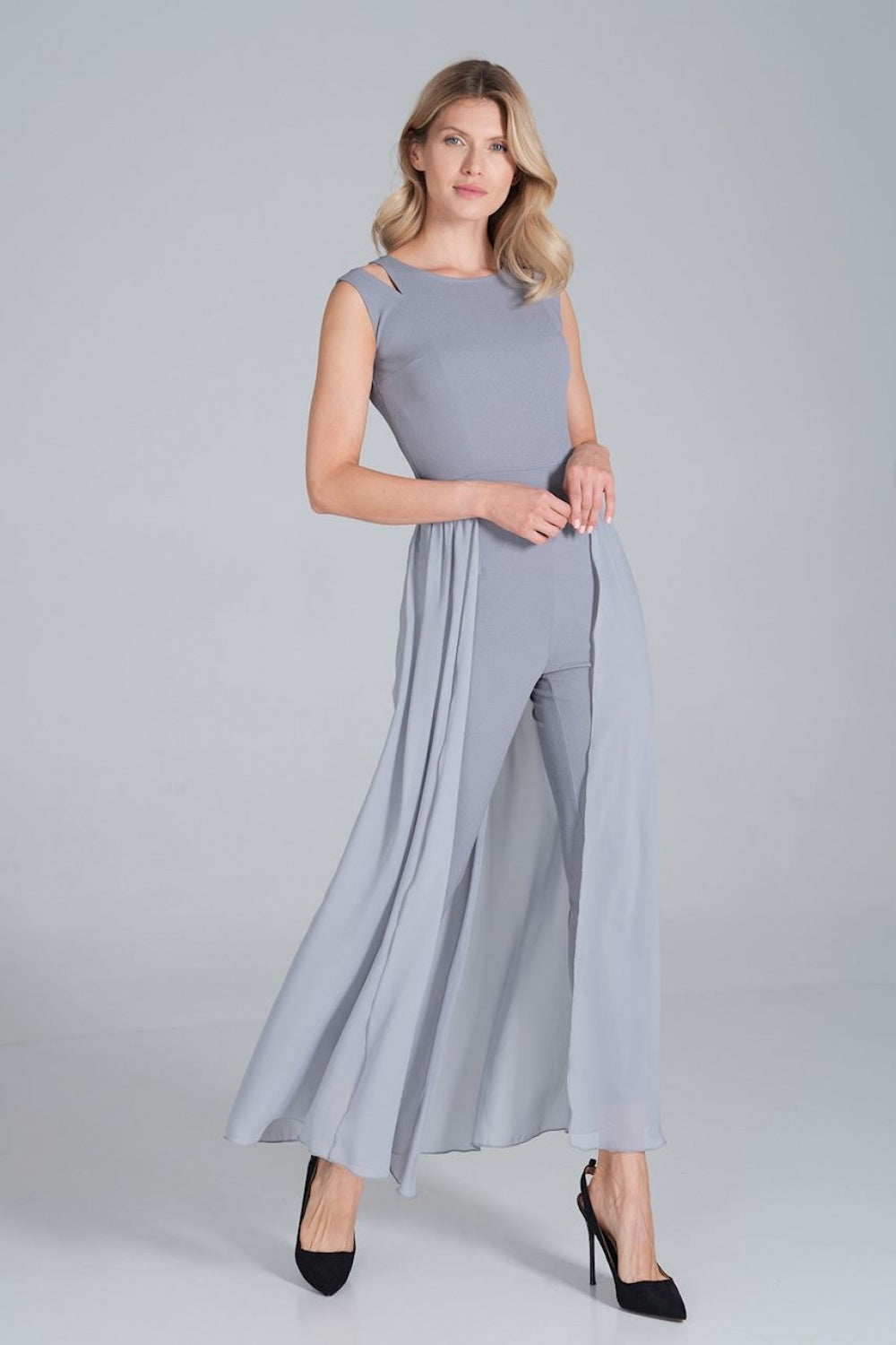 Figl Grey Chiffon Sleeveless Jumpsuit - view 2