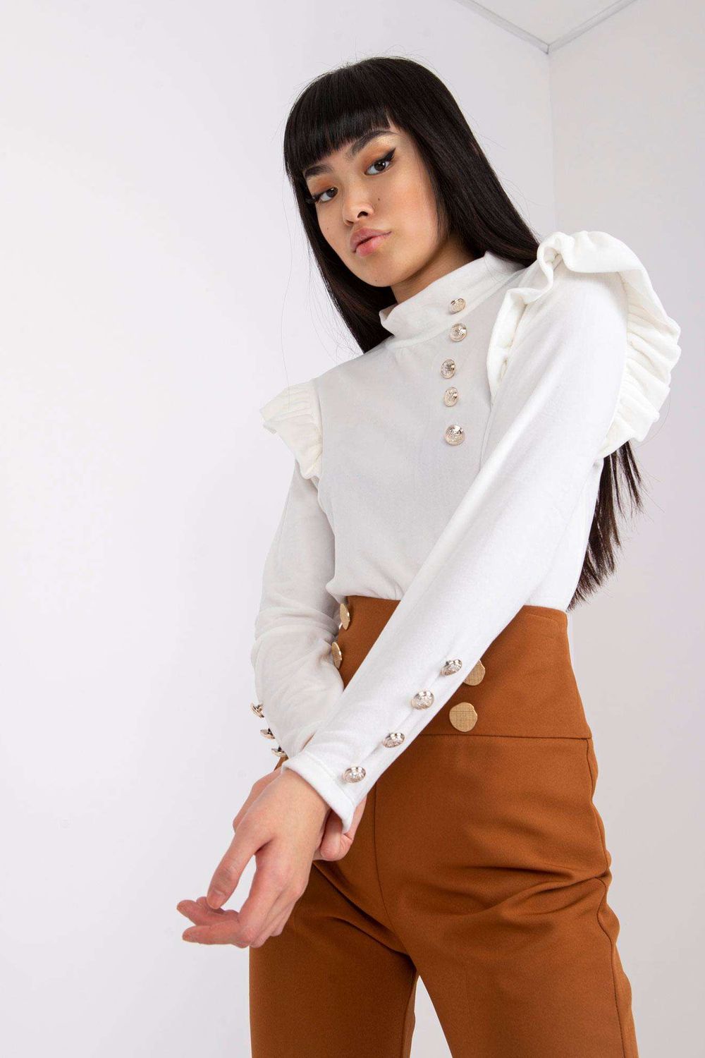 Italy Moda White Velvet Long Sleeve Blouse - view 2