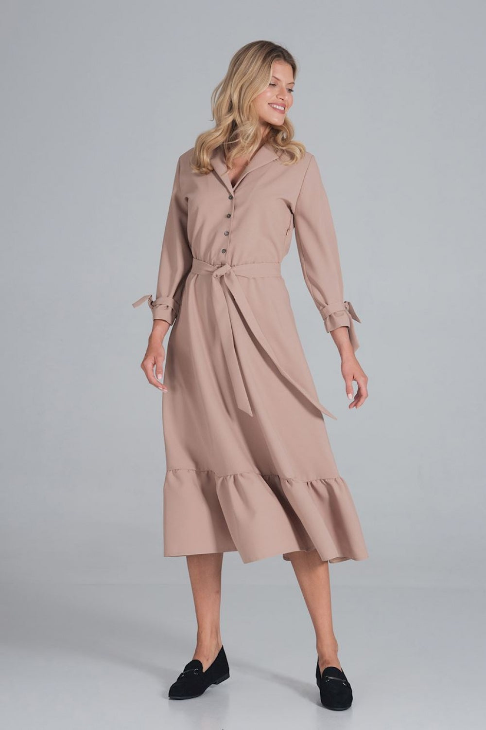 Figl Beige Maxi Flared V-Neck Dress - view 2