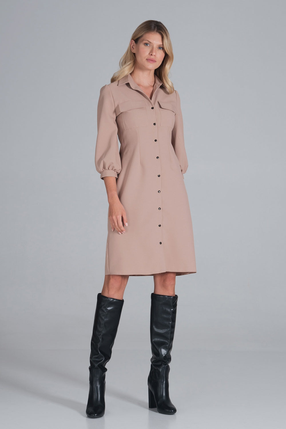 Figl Beige Collared Midi Dress