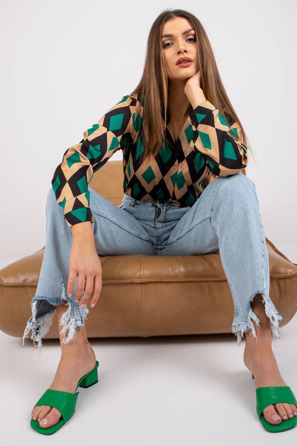 Italy Moda Beige Long Sleeve Blouse