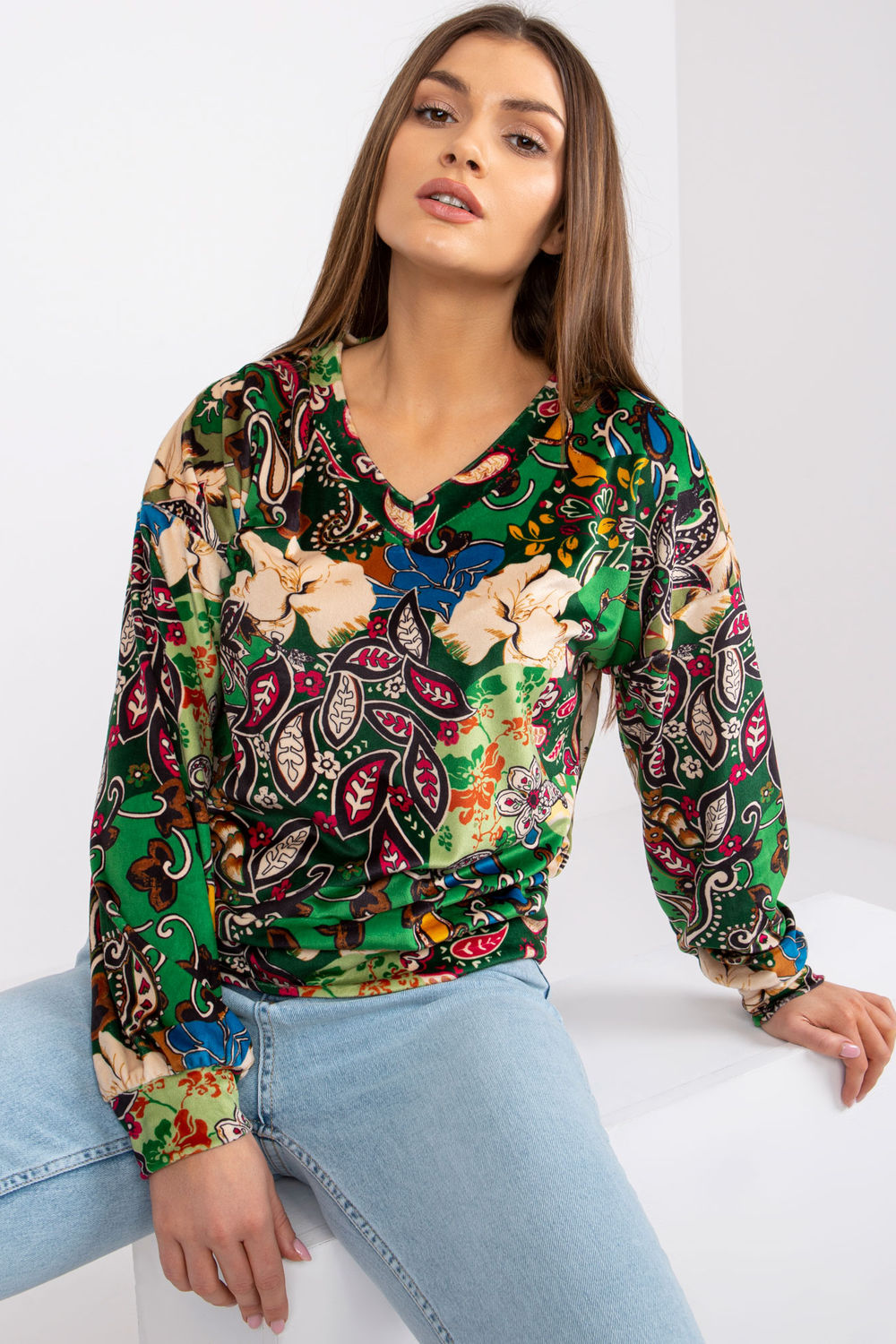 Italy Moda Green Long Sleeve Blouse - view 2