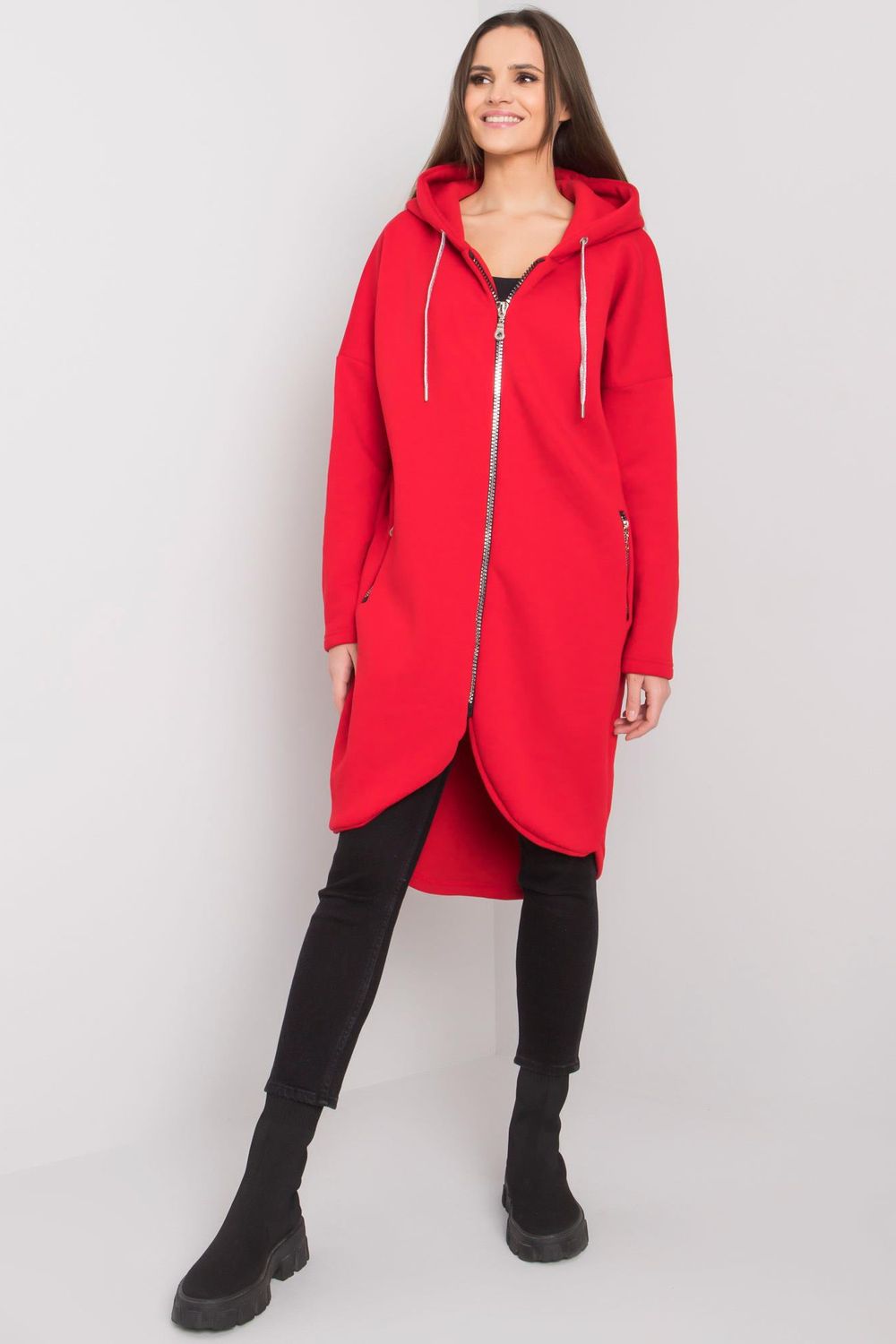 Relevance Red Hooded Zip Up Long Sleeve Sweatshirt