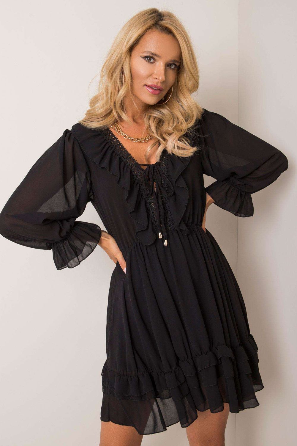Och Bella Black Lace Flared Dress