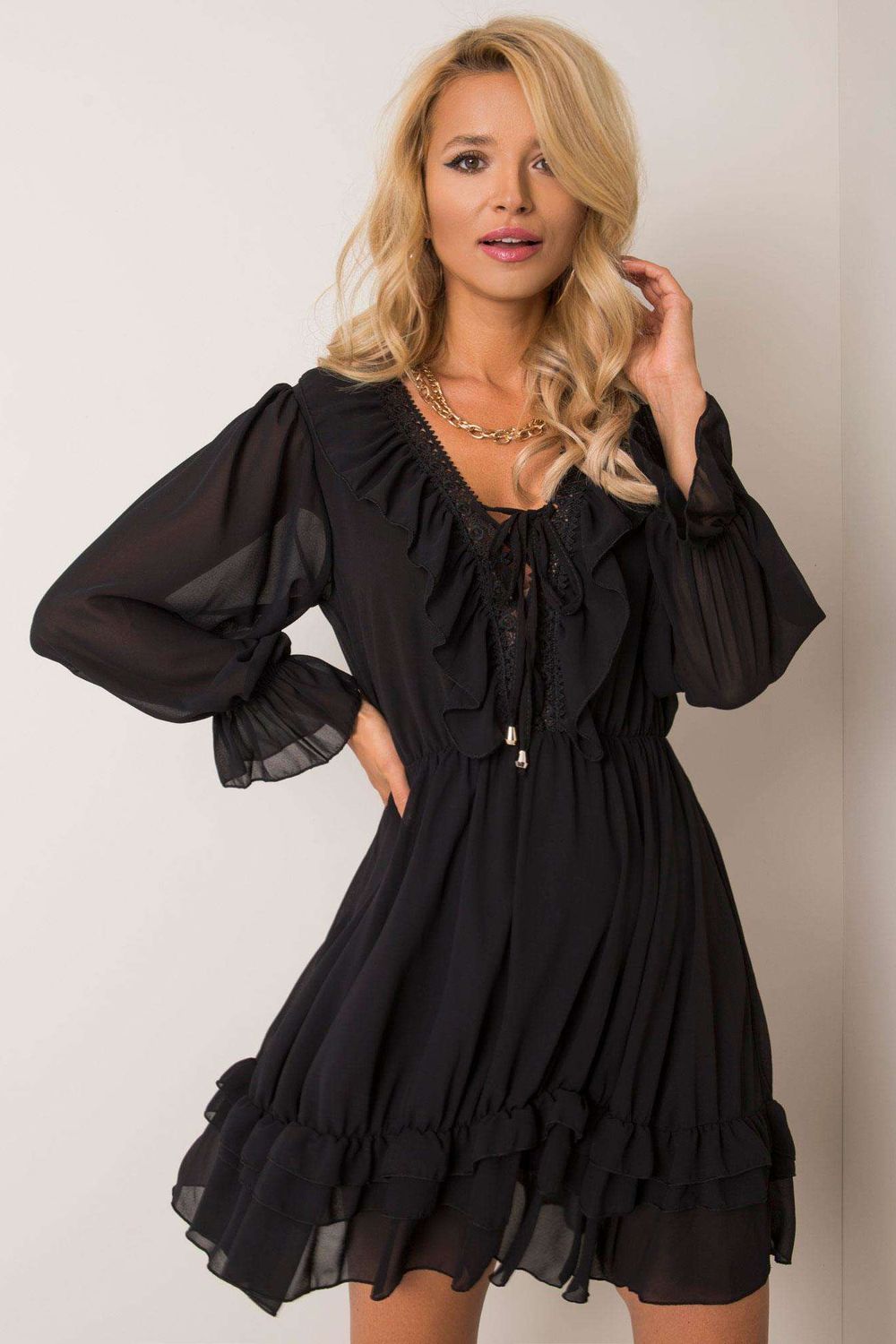 Och Bella Black Lace Flared Dress - view 2