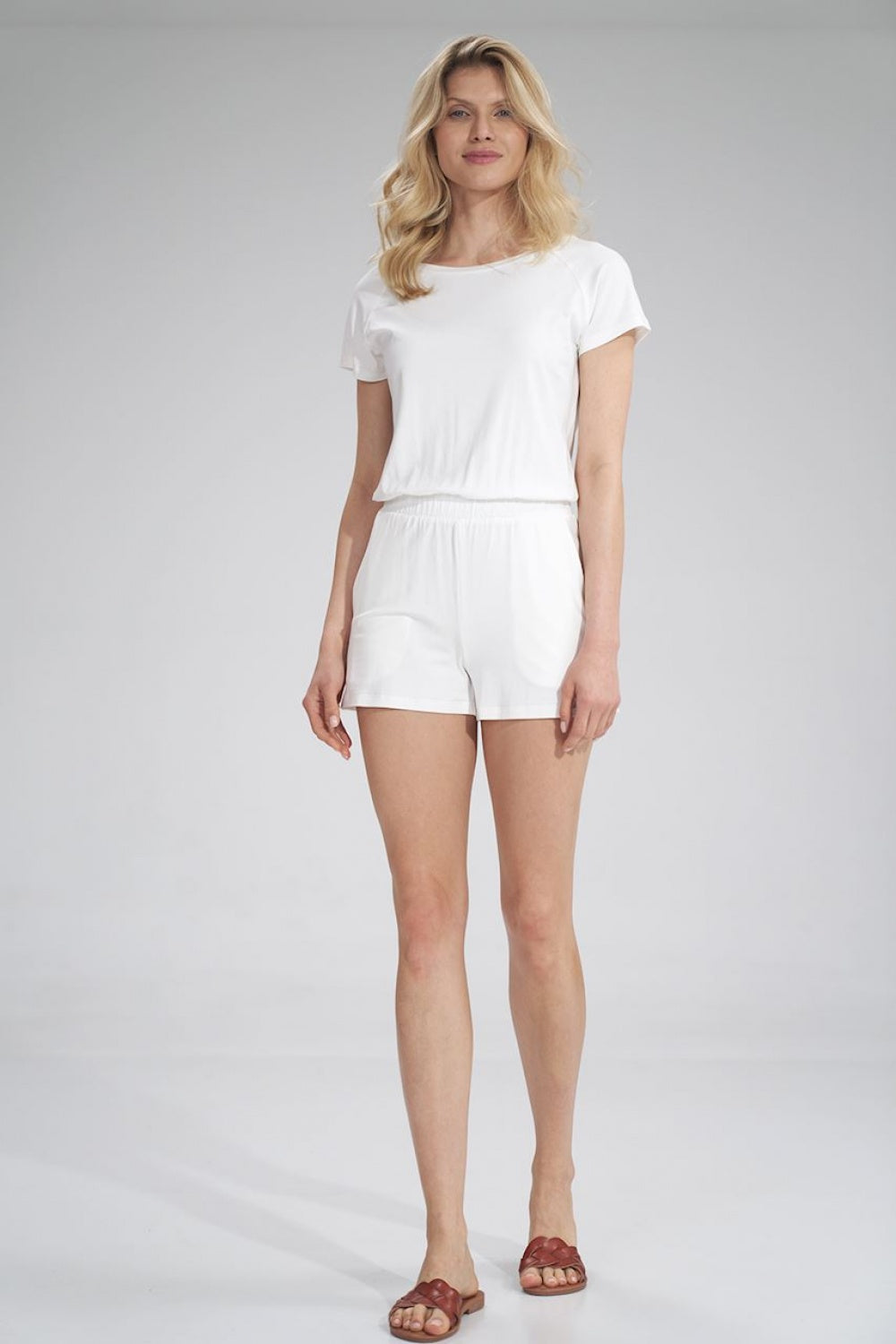 Figl White Short Sleeve Jumpsuit