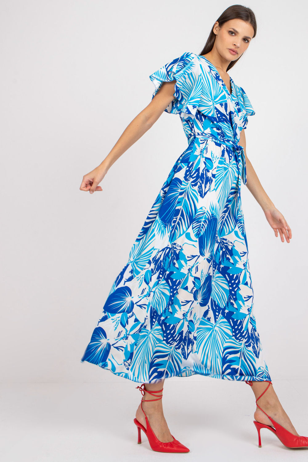 Italy Moda Blue Wrap Short Sleeve Dress - view 3
