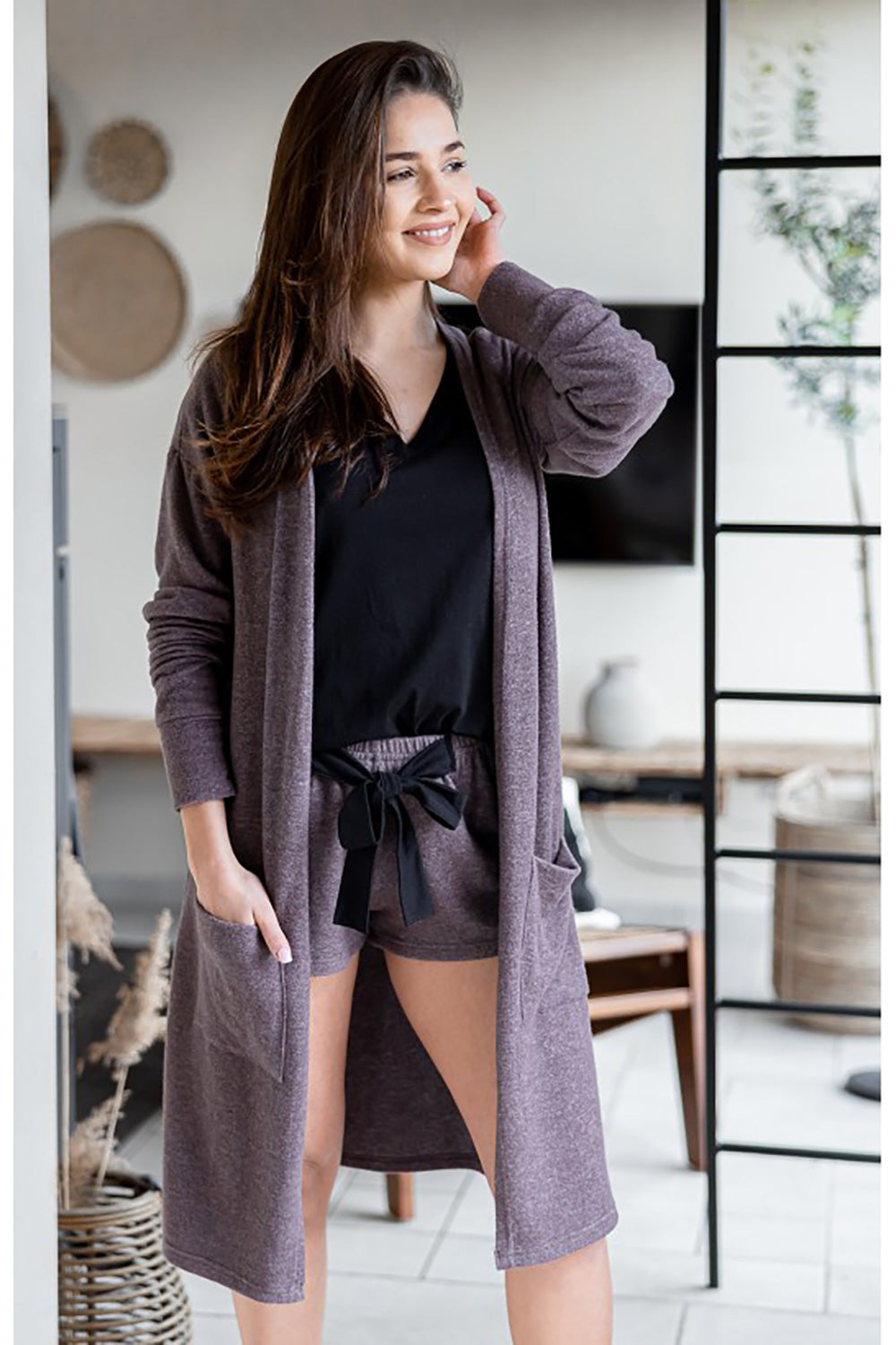 Sensis Magnetism Brown Long Sleeve Cardigan