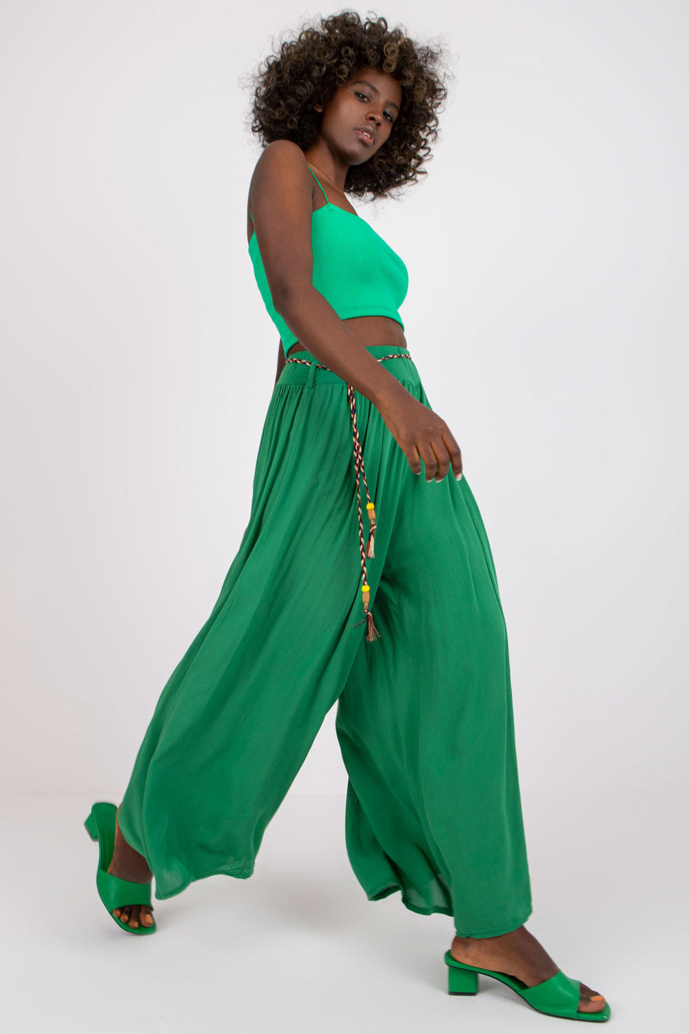 Och Bella Green Wide Leg High Waisted Trousers - view 3