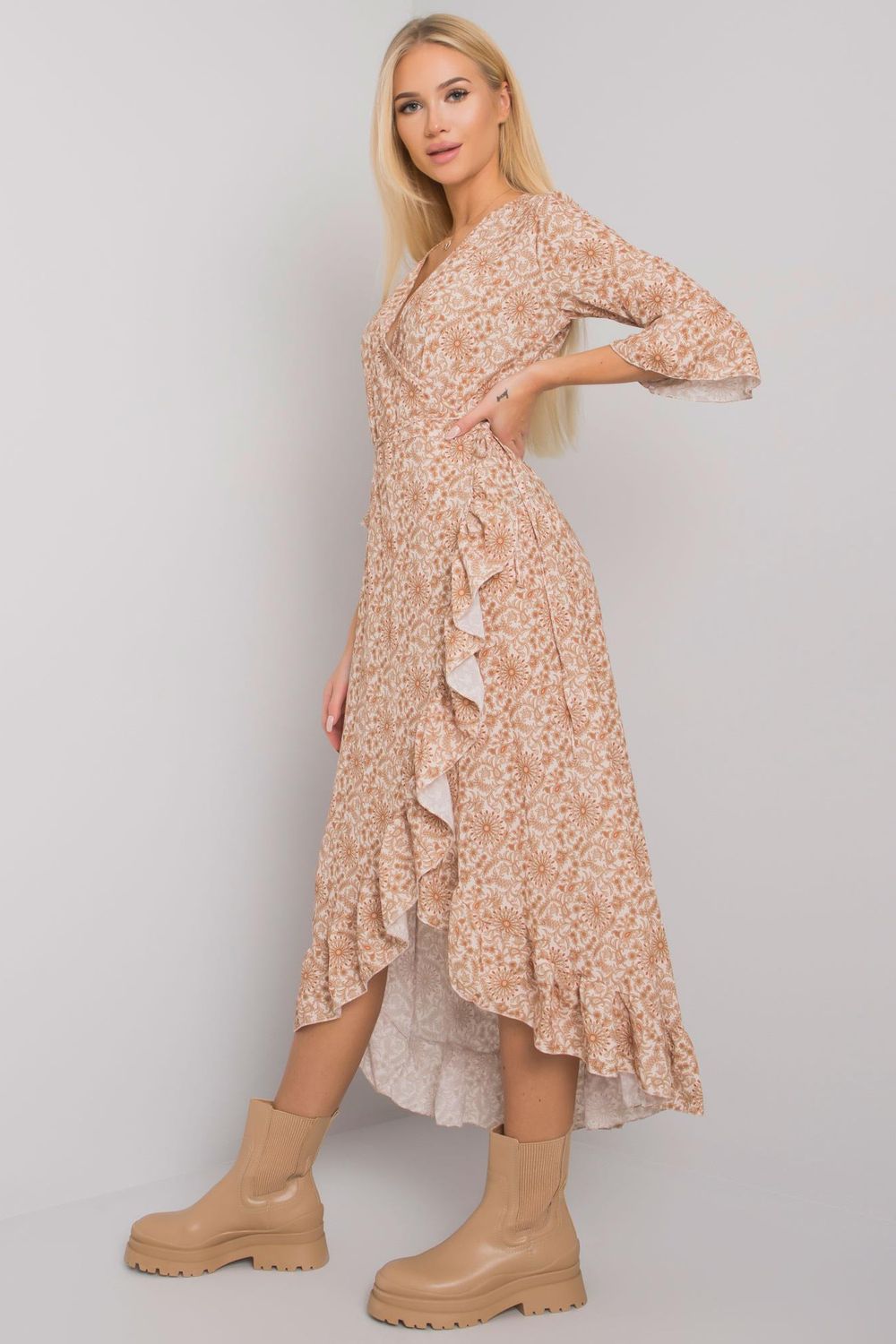 Och Bella Beige Dress with Belt - view 2