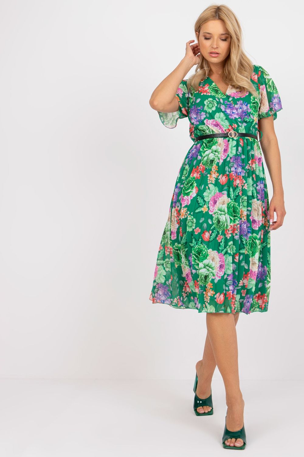 Italy Moda Green Floral Wrap Dress