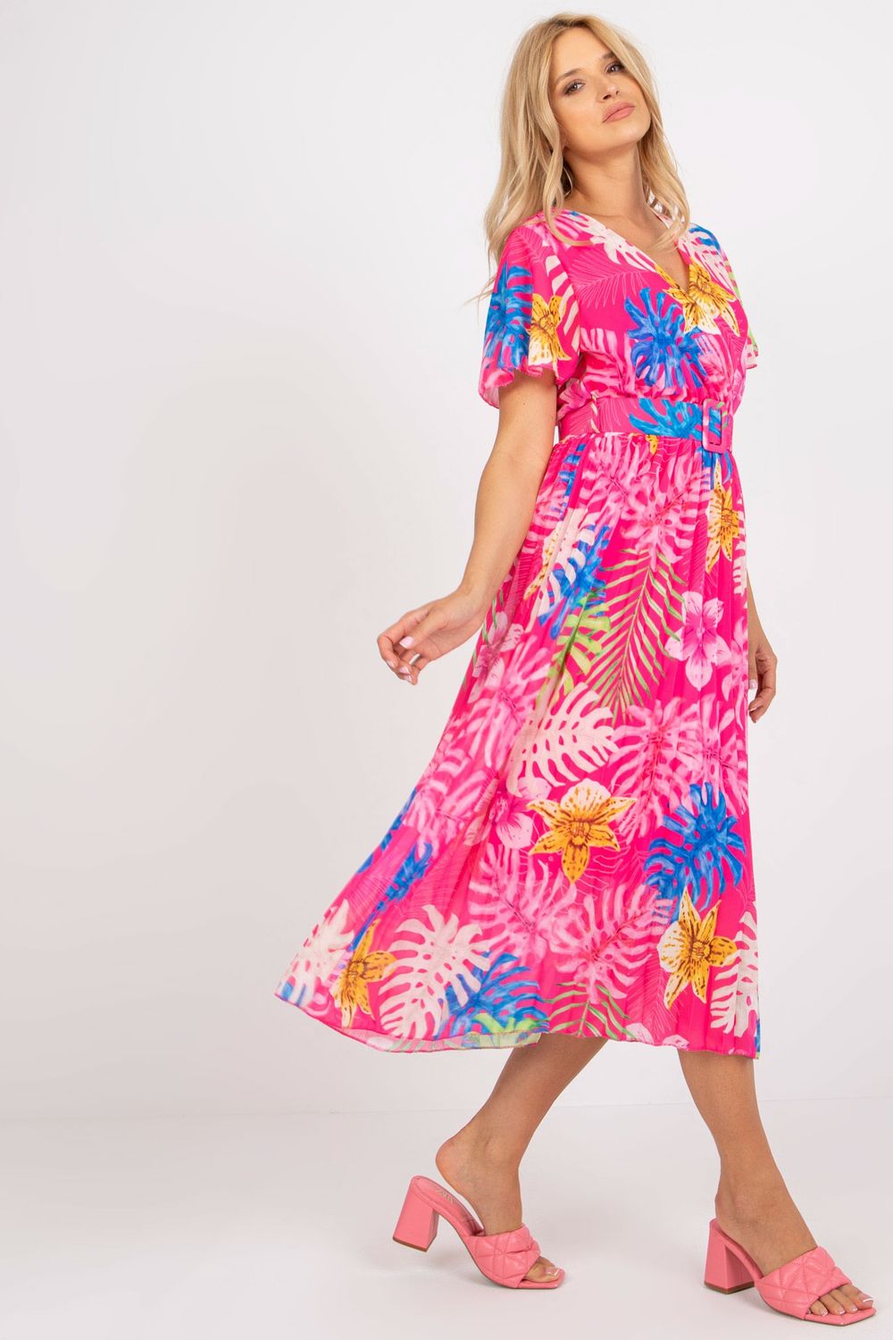 Italy Moda Pink Polyester Wrap Short Sleeve Dress - view 3