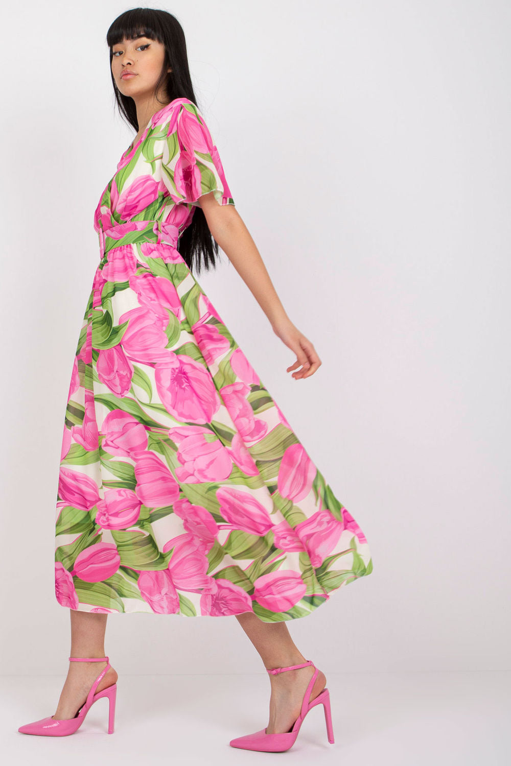 Italy Moda Pink Wrap Short Sleeve Dress with Belt - view 3