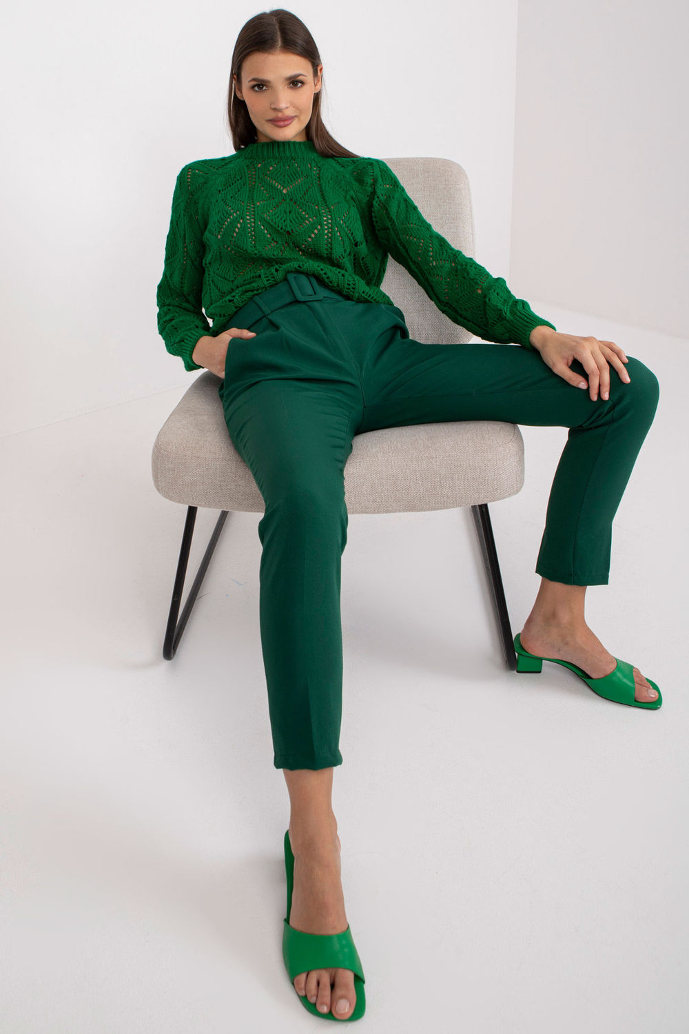 Italy Moda Dark Green High Waisted Trousers
